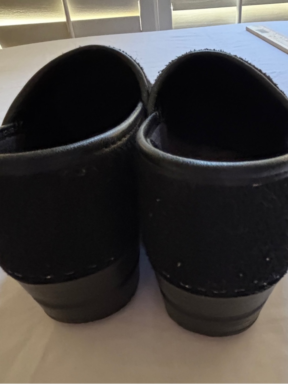 Dansko Black Wool Clogs with Yellow and Red Leaf Stitching - Picture 2 of 8